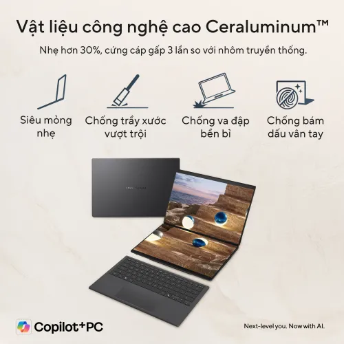 Laptop Asus ZenBook Duo UX8407AA-SN439WS (Intel Core Ultra X7 Processor 358H | 32GB | 512GB | Intel Arc | 14 inch 3K OLED | Cảm ứng | Win 11 | Office | Xám)